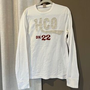 Hollister Logo Men's Cream Long Sleeve Cotton Crewneck, Soft, Size Large